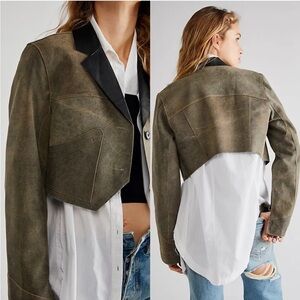 Free People We the Free Bare It All Cropped Lamb Leather Gray Jacket M